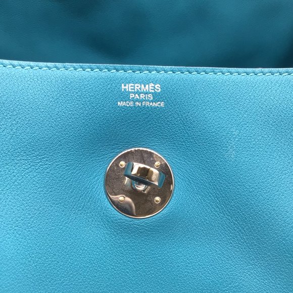 HERMES TURQUOISE 2007 LEATHER LINDY HANDBAG - Picture 12 of 13